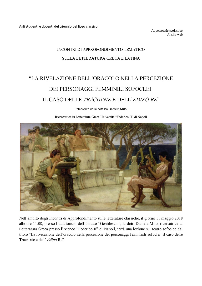 Incontro di approfondimento sulle Letterature classiche: conferenza della dott.ssa Daniela Milo